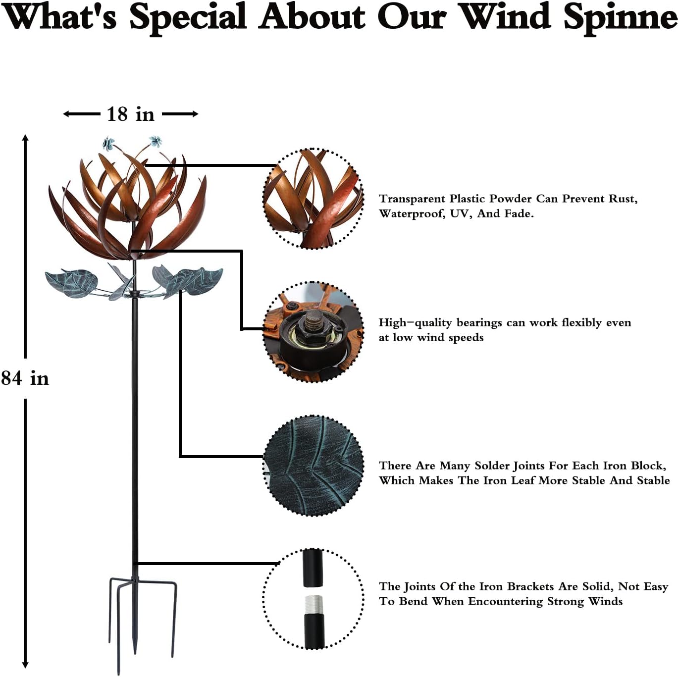 Kinetic Garden Wind Spinner, 24" Wide, 84" High Windmill - Decorative Wind Spinners for Home Outdoor Patio, Lawn & Garden Decoration (Copper Lotus) : Patio, Lawn & Garden