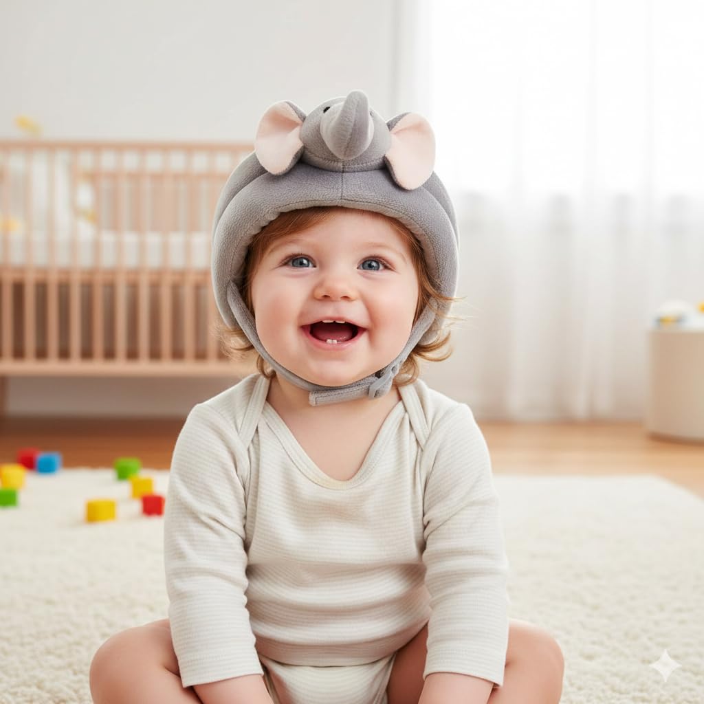 Steelbird Toys Baby Safety Helmet-Elephant-Grey | Adjustable Baby Head Protector for Toddlers 6 Months to 3 Years | Soft Cushion Helmet with Proper Air Ventilation for Safety 1
