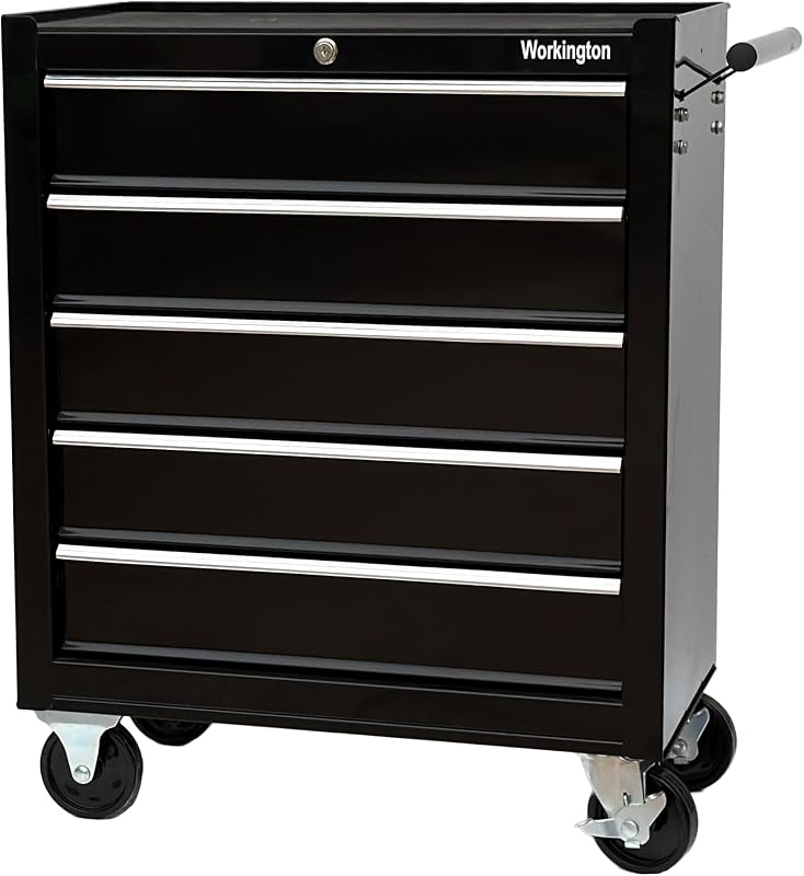 Workington Rolling Metal Tool Chest with 5 Drawers, 24" 5-Drawer Tool Chest Cabinet with Ball Bearing Drawer Slides, Steel Tool Storage Box Organizer 4101 Black