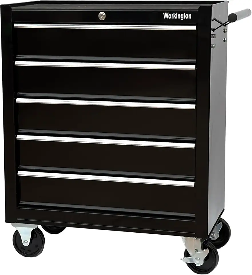 Workington Caixa de ferramentas de metal com 5 gavetas, armário de ferramentas de 61 cm com 5 gavetas com corrediças de gaveta de rolamento de esferas, organizador de caixa de armazenamento de
