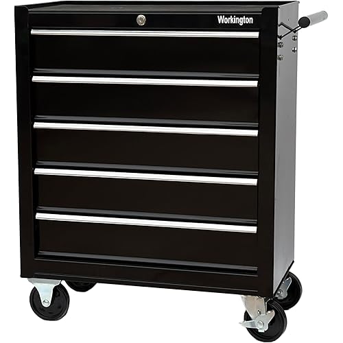 Workington Rolling Metal Tool Chest with 5 Drawers, 24" 5-Drawer Tool Chest Cabinet with Ball Bearing Drawer Slides, Steel Tool Storage Box Organizer 4101 Black