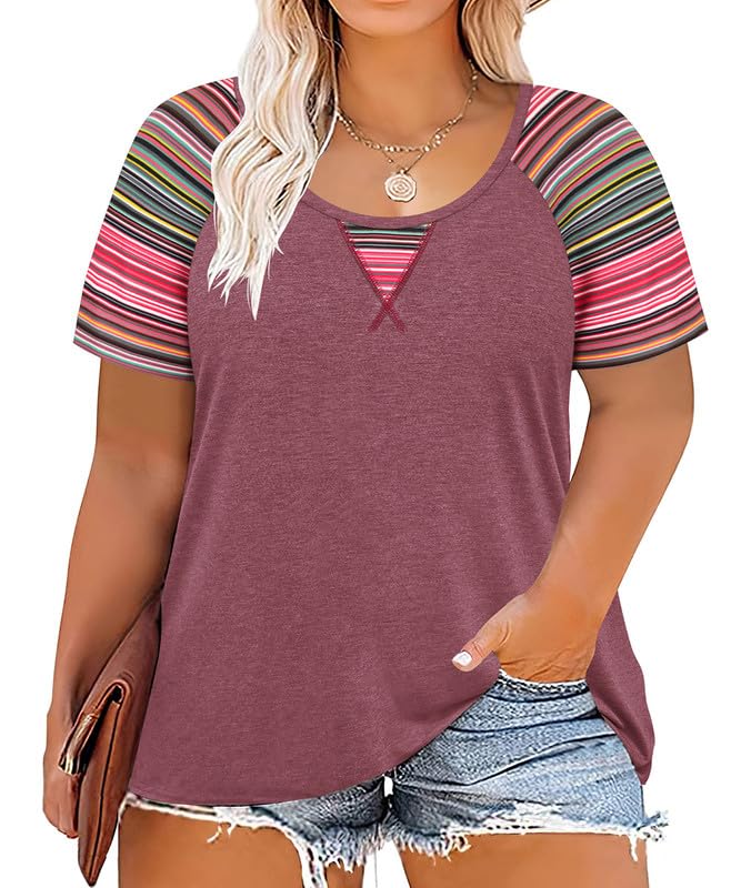 Image of CARCOS Plus Size Tops for Women Short Sleeve Shirt Summer Star /Leopard /Tie Dye /Flower Crewneck Pullover Tunic XL-5XL