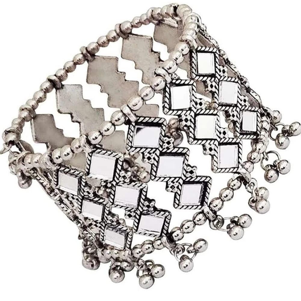 RBLISS CG Stylish Oxidised Metal Mirror Bangles Cuff Bracelet | for Women and Girls | Adjustable | Silver-image-41