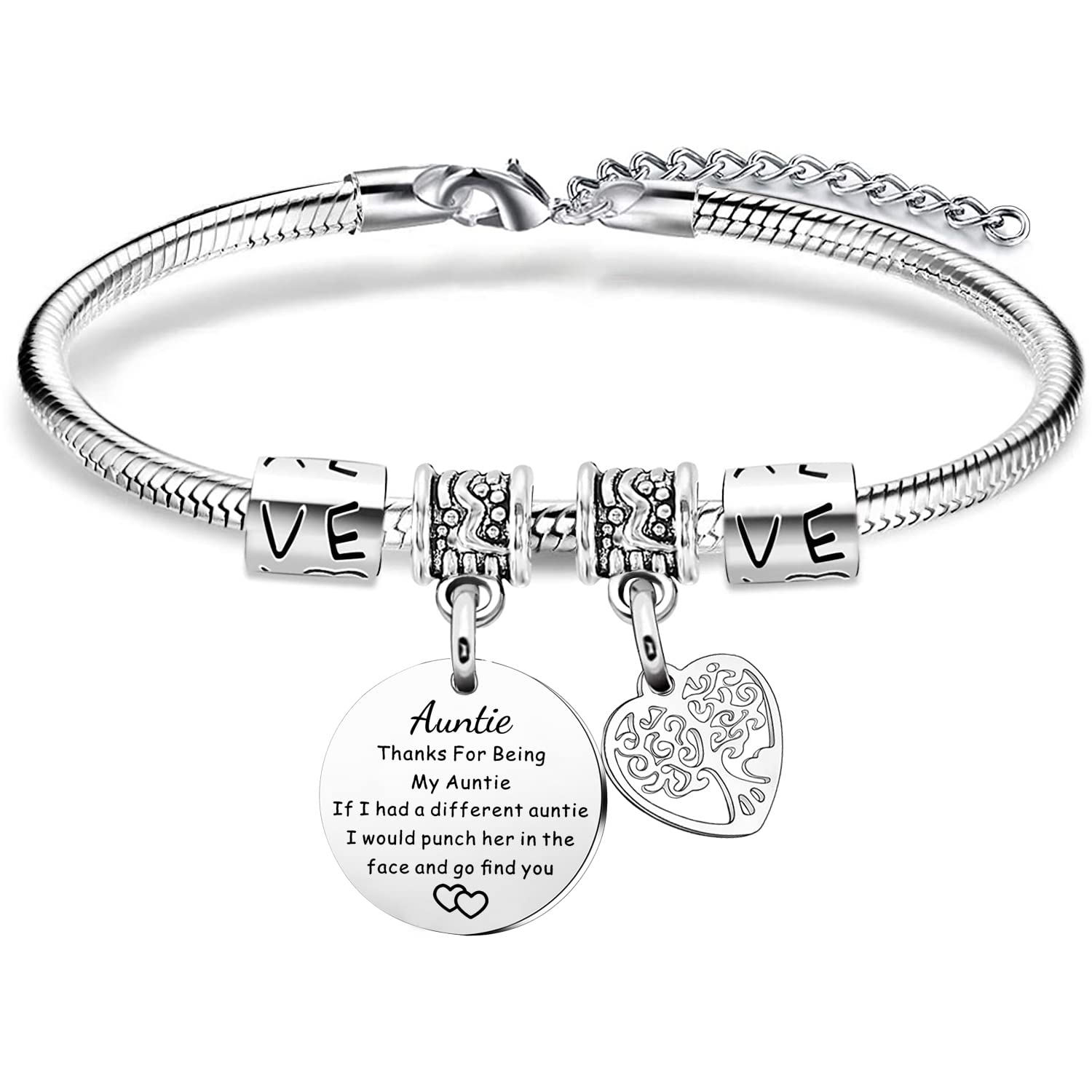 Ghloyza Braccialetti divertenti per zia regali per zia da nipote nipote zia regali di compleanno per zia braccialetti con ciondoli regalo di San Valentino zia, 9 inch, Nichel