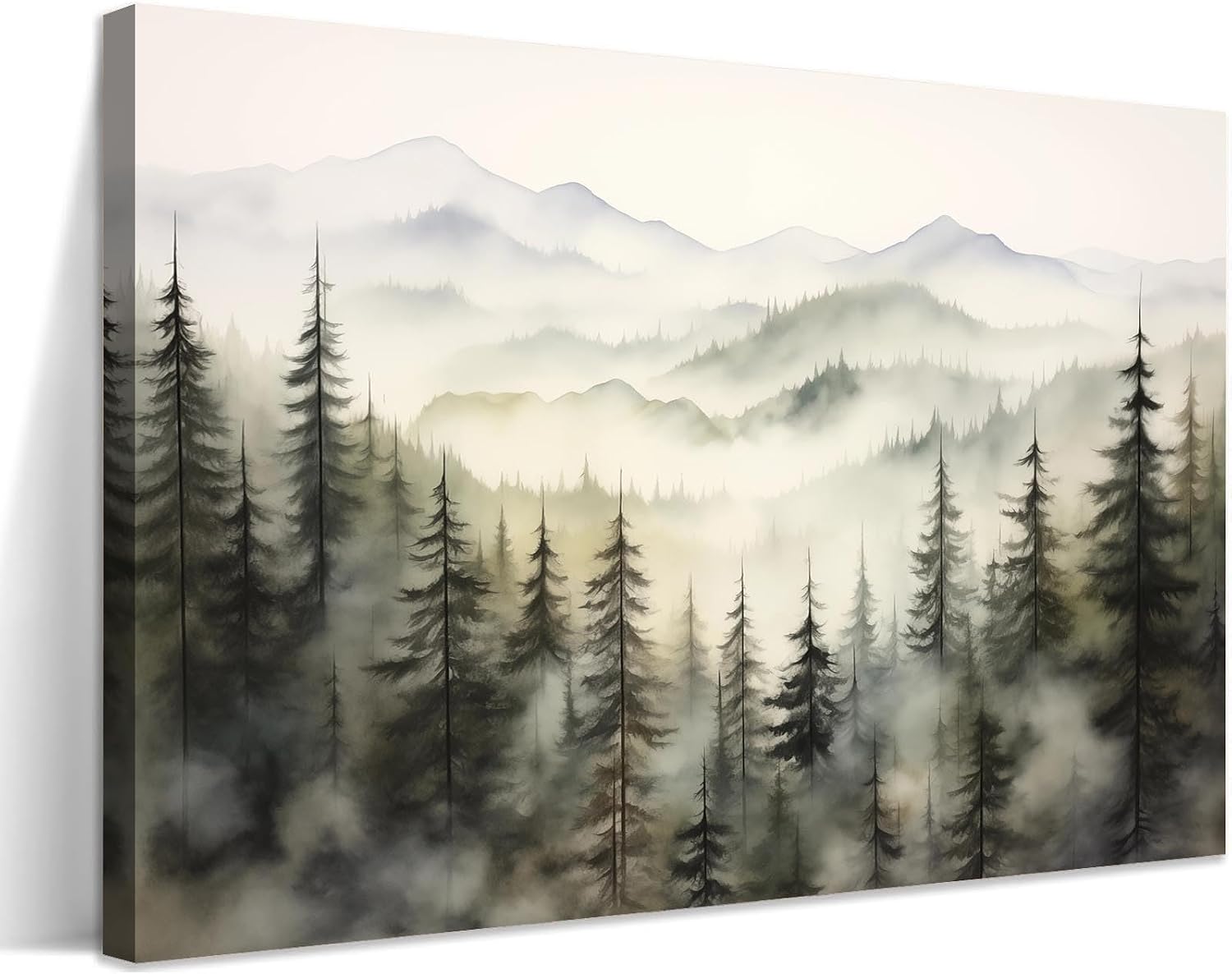 Amazon.com: Foggy Forest Canvas Wall Art Smoky Pine Tree Mountain ...