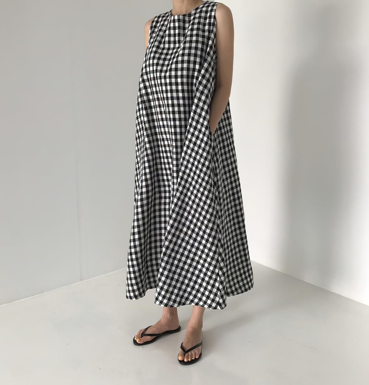 chouyatou Women Summer Casual Sleeveless Plaid Gingham Tank Dress Beach Tunic Shift Cotton Midi Sun Dress - Image 4