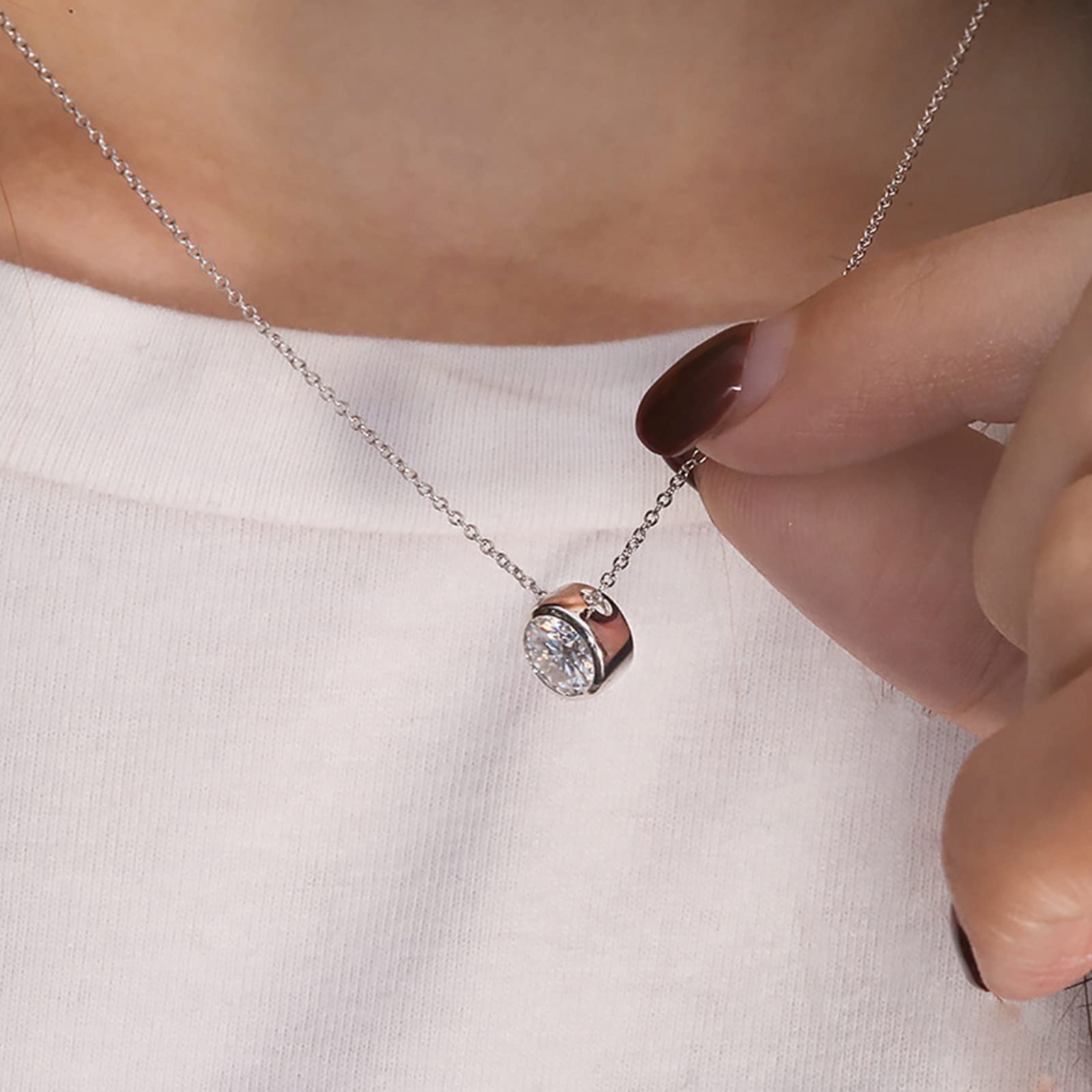 Schmuckhalsketten für Damen, Halskette aus 14 K/18 K Weißgold, Schlichter 1 Karat Moissanit-Anhänger, 45,7 cm