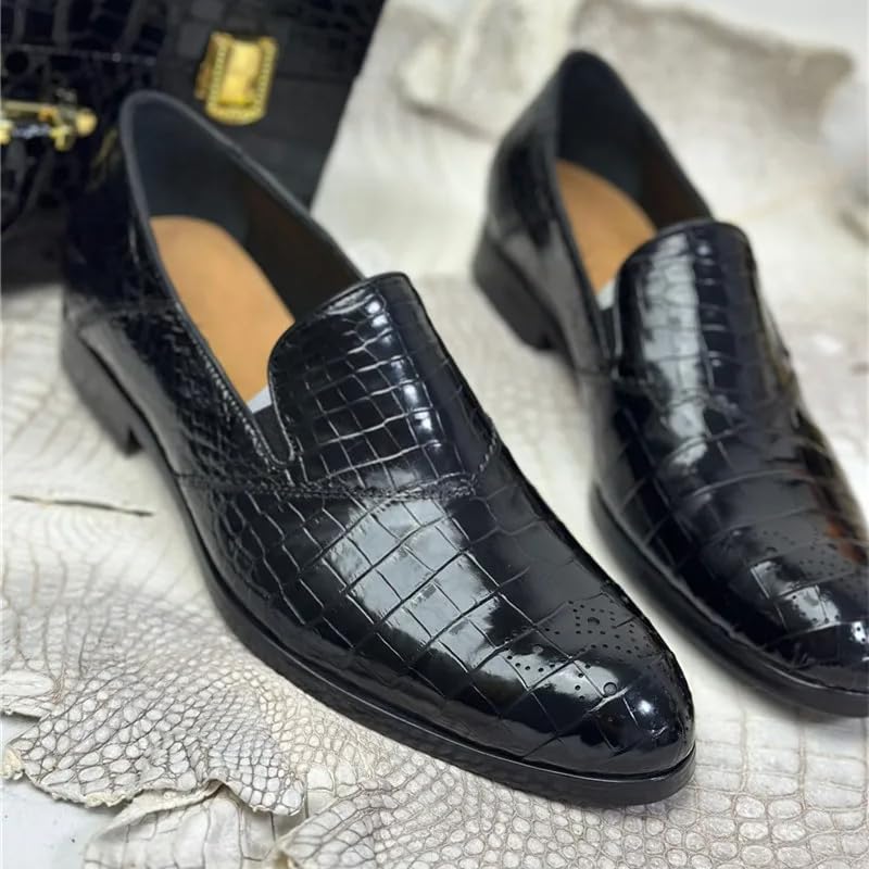 Authentic Exotic Crocodile Skin Business Style Men Black Dress Shoes Genuine Alligator Leather Male Slip-on Brogue Dress Loafers2