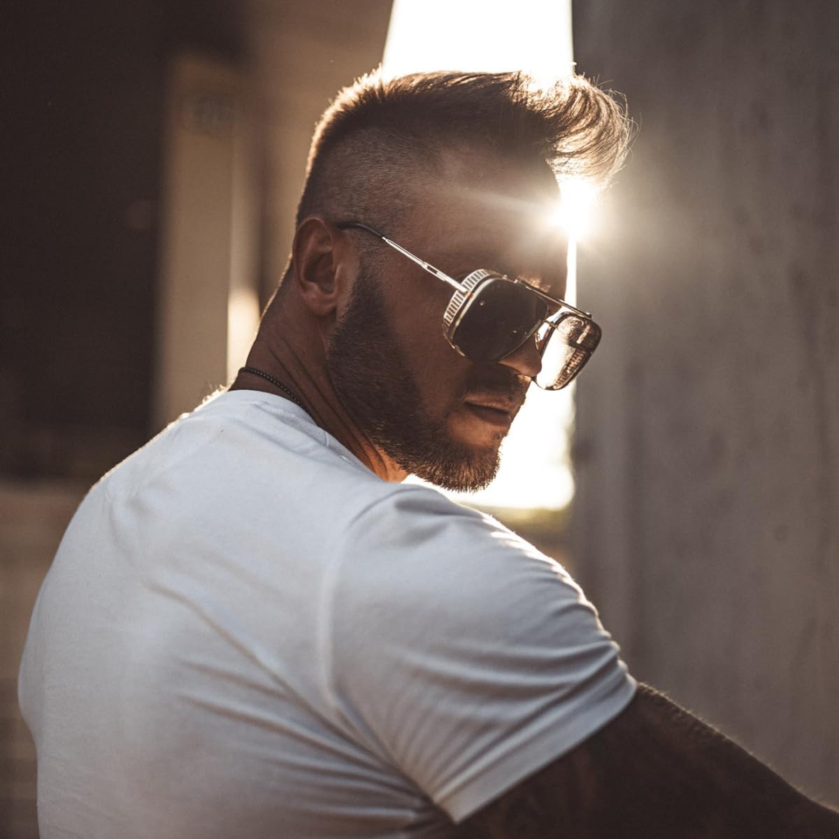 Gtand Modische übergroße quadratische Piloten-Sonnenbrille für Herren, Vintage-Stil, Metall-Seitenschutz, Steampunk-Sonnenbrille, 64 mm