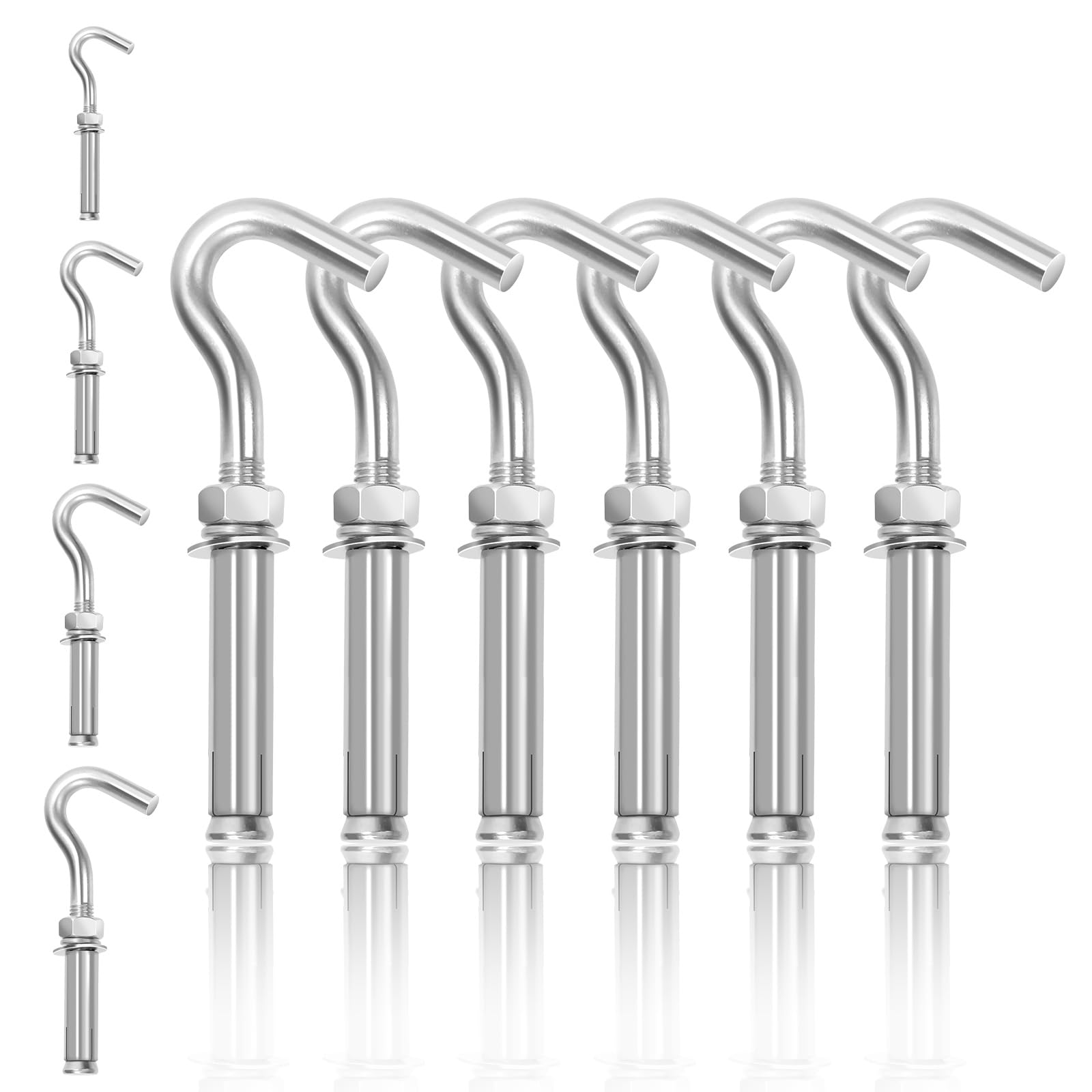 Tanstic 6Pcs M6 Concrete Wall Hook 304 Stainless Steel Expansion Hook Heavy Duty Open Cup Hook Expansion Bolts for Concrete Wall