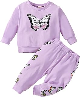 Baby Girl Clothes Set Long Sleeve Sweatshirt Top + Sweatsuit Pants Kids 2pcs Butterfly Print Tracksuit Outfit