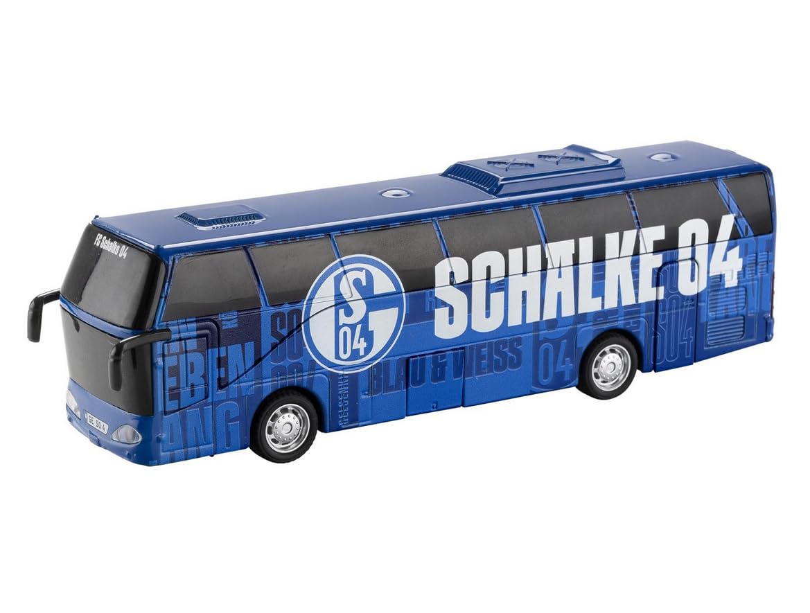 FC Schalke 04 Mannschaftsbus Spielzeug – S04 Fanartikel Bus mit Pullback Rückziehmotor – Fußball Vereinsbus Modell für Kinder & Fans