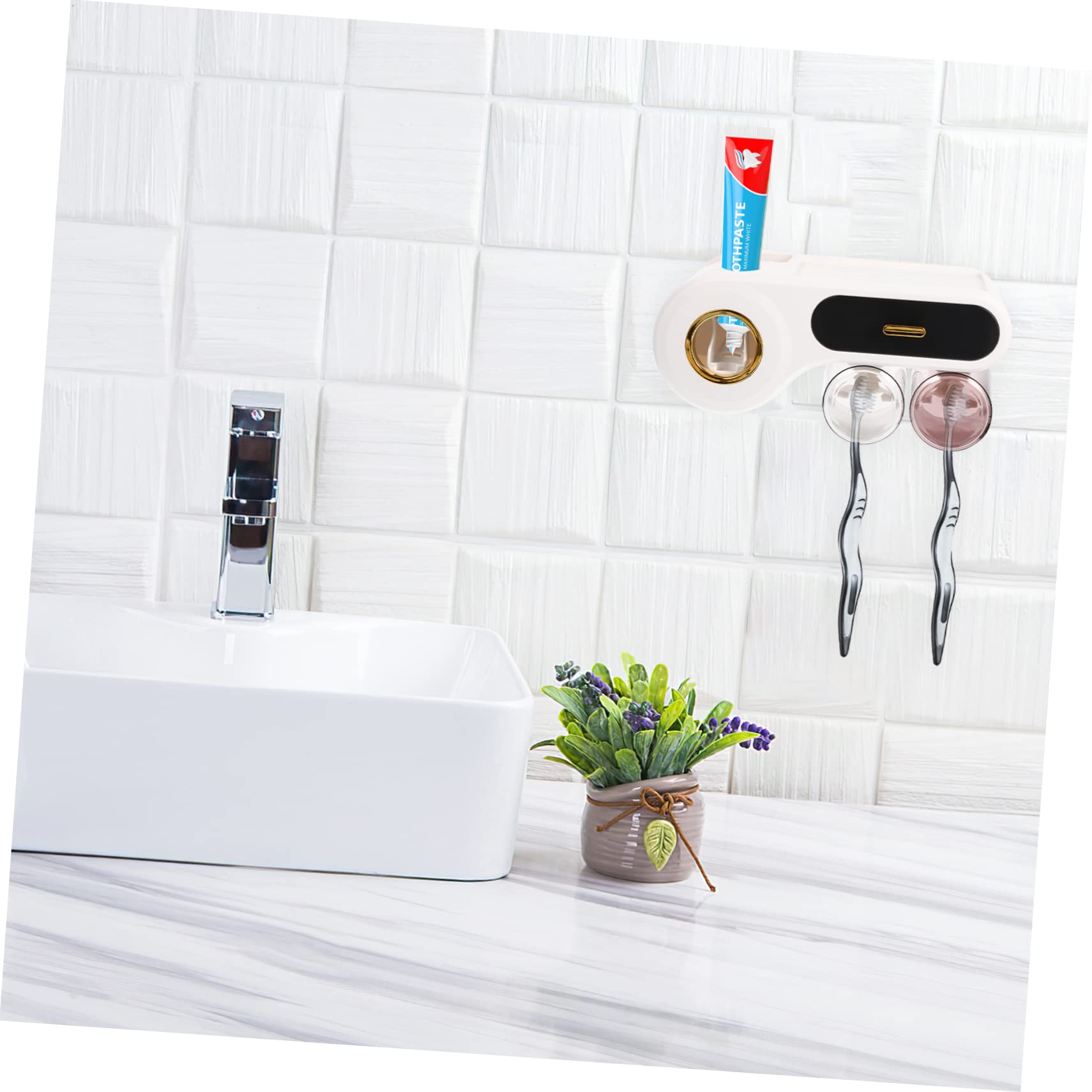 Set de Vasos y Cepillos de Dientes de Pared sin Taladro Negro | Plástico, Almacenamiento Compacto, Diseño Simple, Apto para Cepillos y Maquillaje