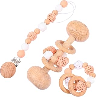 SHOWERORO 3 Peças Mordedor De Chocalho Brinquedos De Madeira Brinquedos De Mastigar Brinquedos De Madeira Mordedor Infantil Playset De Madeira Brinquedos De Mordedor De Madeira Para Bebês