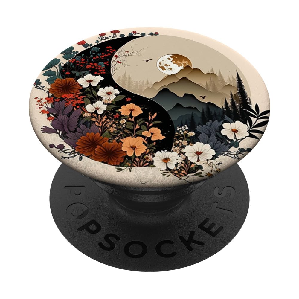 Boho Chic Yin Yang Symbol Floral Forest Nature Mountain Zen PopSockets Adhesive PopGrip