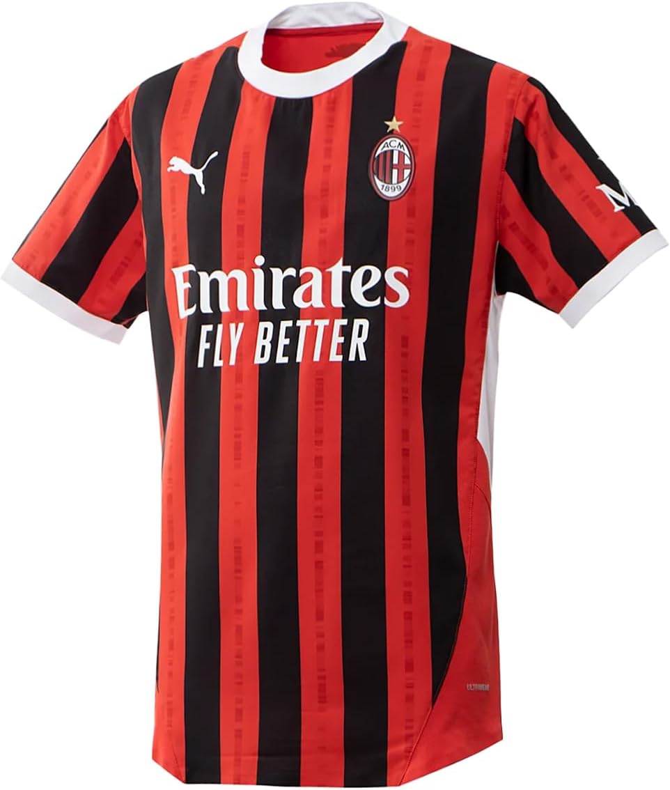 PUMA Mens Ac Milan Home Authentic Crew Neck Short Sleeve Jersey Casual - Red - Size M