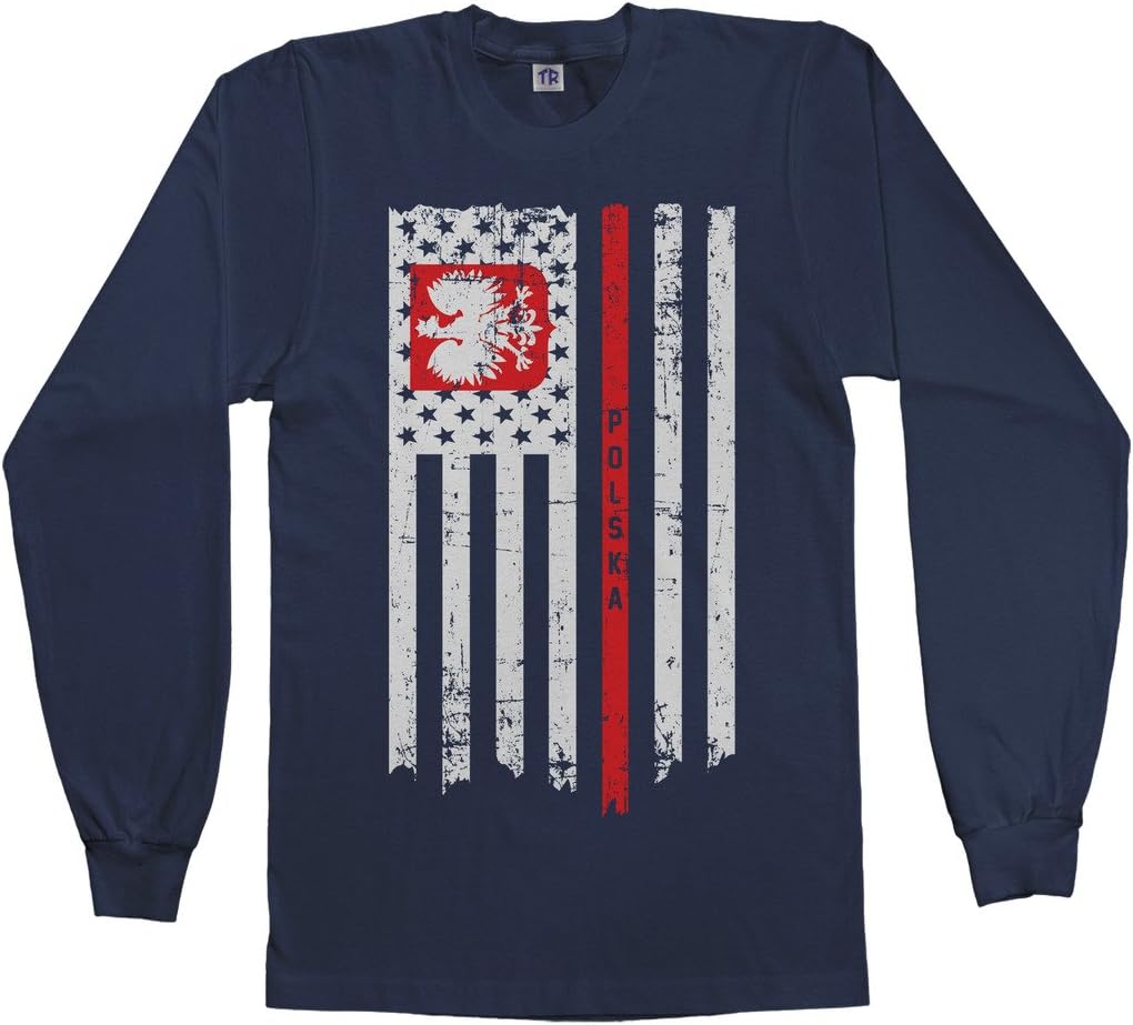 Threadrock Men's Poland USA Polish American Flag Long Sleeve T-Shirt