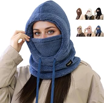 Winter Hood Ski Mask, 2025 New Winter Fleece Ski Mask for Women and Men, Windproof Warm Drawstring Face Cover Hat