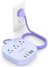 Cruise Ship Travel Essentials, 22.5W/4.5A Flat Plug Power Strip, Purple | 6Ft Extension Cord, 3 Outlets 4 USB Ports (2 USB C) Cruise Approved Power Strip No Surge Protection, Desktop Charging Station