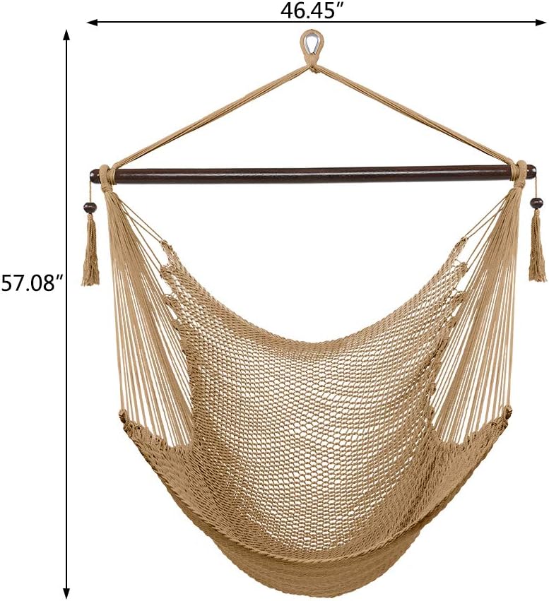 ORMAN Caribbean Hanging Chair Large Hammock Chair Swing Seat with Tassels Coffee