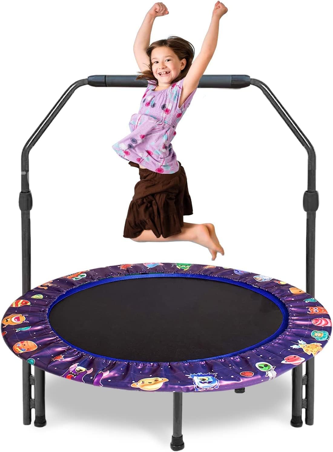 Trampoline for Kids, 36Inch Trampoline with Adjustable Handle and Foldable Bungee Rebounder Adjustable Handrail and Safety Padded Cover Indoor&Outdoor (Green)