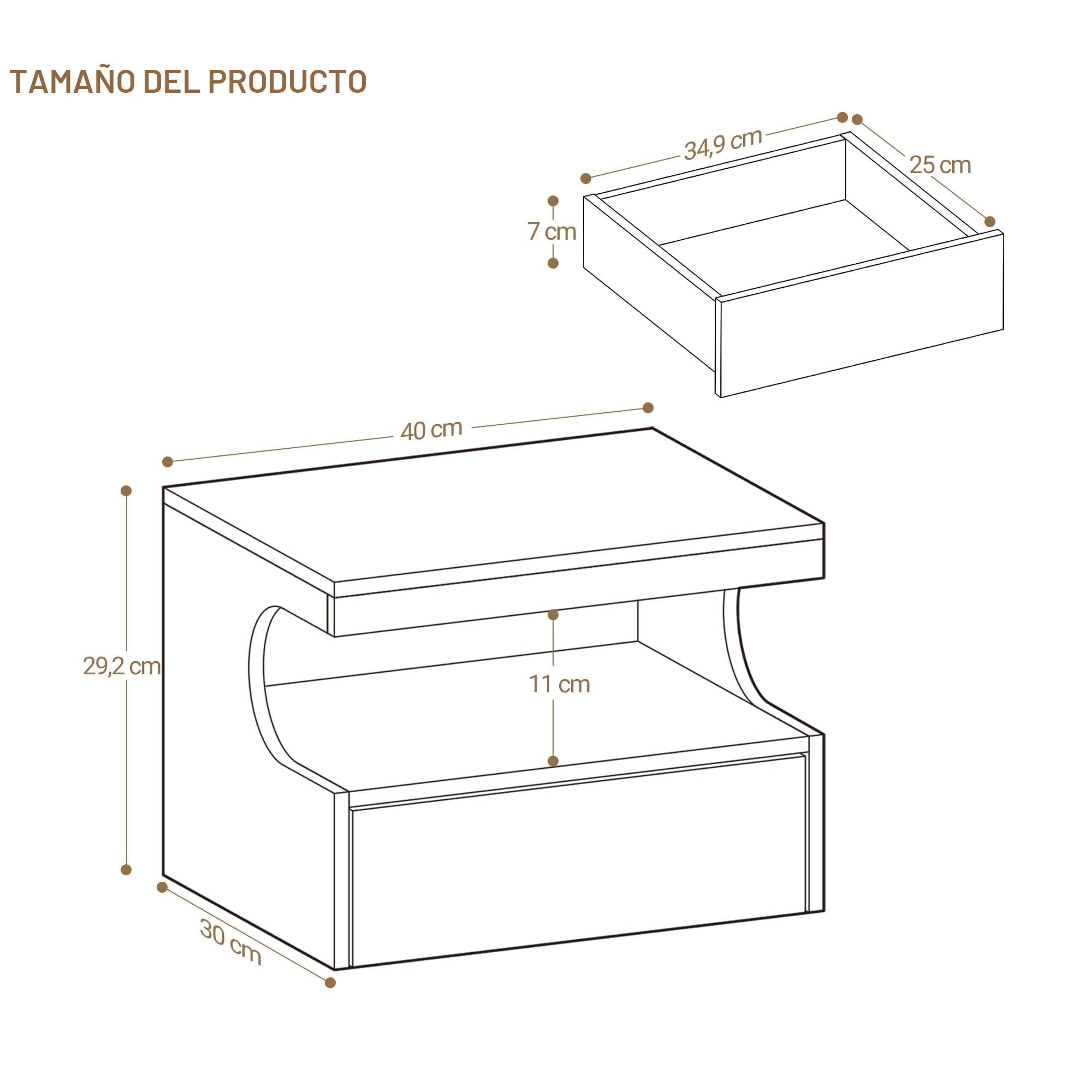 Hzuaneri Mesita de Noche Flotante Set de 2, Repisa Colgante y 1 Cajón con Guías, Diseño en Forma de U, Moderna, para Dormitorio y Salón, 30 x 40 x 29,2 cm, Blanco NS50203X