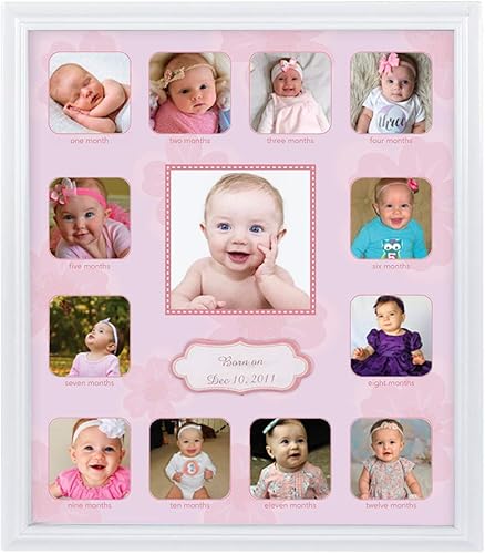 Comfecto Marco para el primer año del bebé con paspartú, marcos de fotos de collage de 12 meses para decoración del cuarto del bebé, tiene capacidad