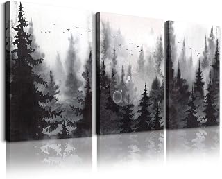 Scenery Watercolor Painting 3 Pieces Canvas Wall Art For Living Room Wall Decor For Bedroom Decorations Modern Office Home Decoration Black And White Forest Landscape Posters Canvas Prints Artwork