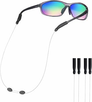 Adjustable Glasses Strap, 20 Inchs Anti-Slip Sunglasses Strap for Men,Women,Kids, No Tail Eyeglass Holder for Sport, Eyewear String Chain Lanyard Retainer 2pcs, Clear