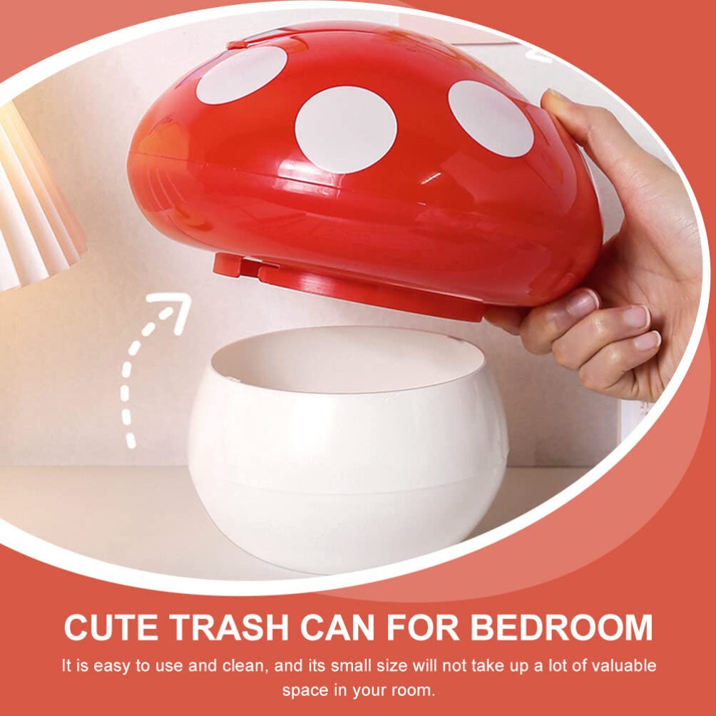 Cabilock Mushroom Desk Trash can with Lid Cute Mini Desktop Trash Bin for Home Office Kitchen Bedroom Small Wastebasket for Bathroom and Tabletop Use