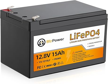 12V 15Ah LiFePO4 Lithium Battery,Built-in 30A BMS, 3000+ Cycles, for Garmin Fish Finder Battery, Solar Panel, Camping