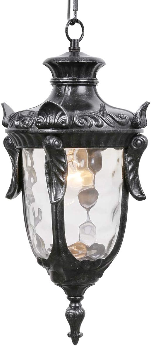 Frее Shірріng 🛒 Goalplus Hanging Porch Light Outdoor Pendant Light Fixture Vintage Exterior Hanging Lantern with Clear Hammered Glass, Dark Stone Finish, 16 1/2" High, IP44 Waterproof, LMSP2003-M