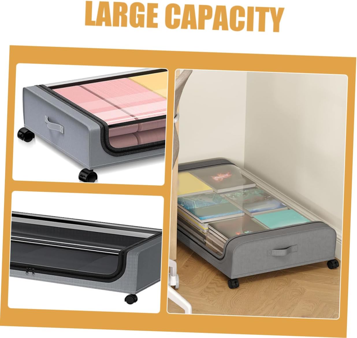 under Bed Storage Container with Wheels Space-saving Bedding Organizer for Clothes Lightweight and Design for Easy Use under Bed Sofa