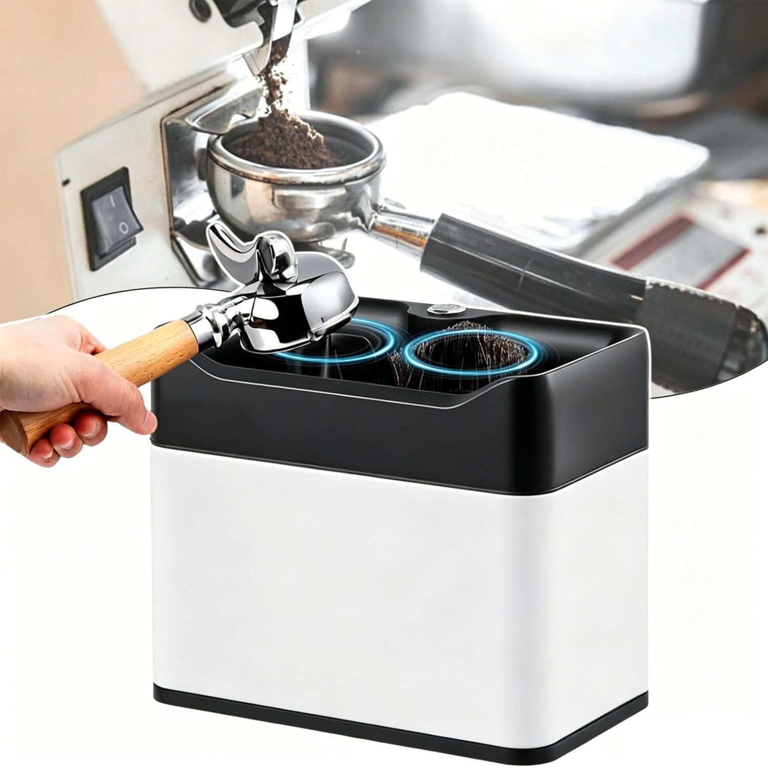 Automatic Portafilter Scraper Cleaner for 58mm Single & Double Cup White