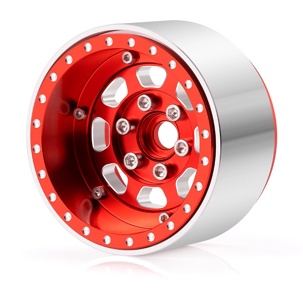 Lot de 4 jantes Beadlock rouges 1.9 pour SCX10 TRX4 1/10