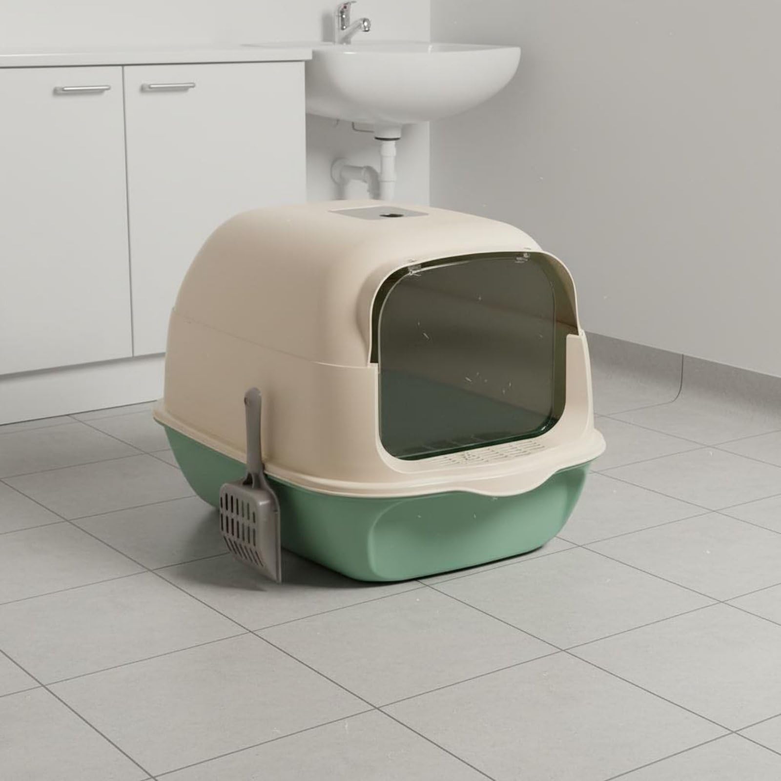 Katzenklo Geschlossene Katzen Toilette Katzentoilette Katzenstreu Box mit Haube Geruchsbindung Versiegelte Konstruktion Aktivkohlefach Spritzschutz, Black