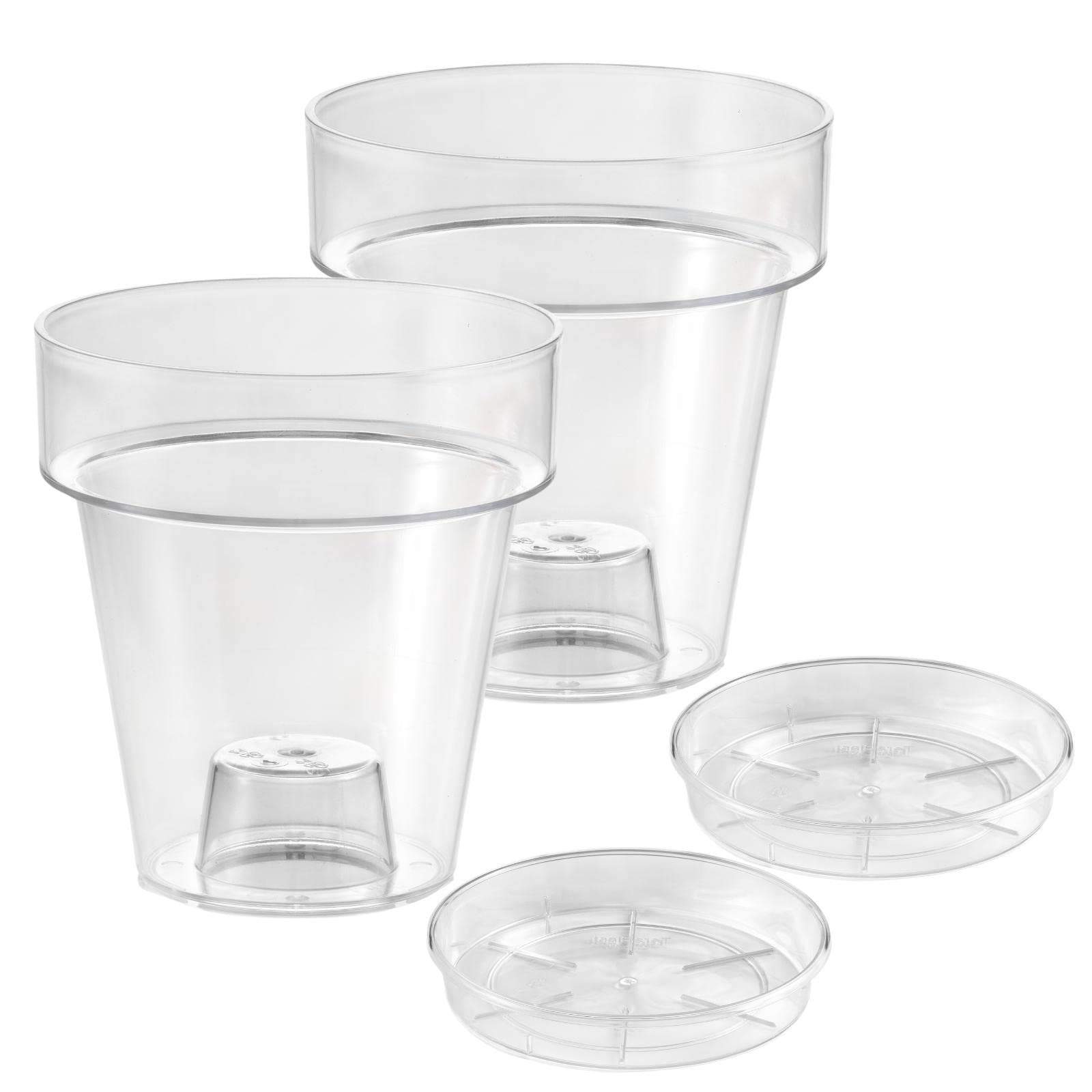 ECOMACETAS FLOWERPOT STORE Maceta para Orquídea, de Plástico Transparente, con Plato Incluido. con Escalón Interior y Base perforable. (2, 14cm)