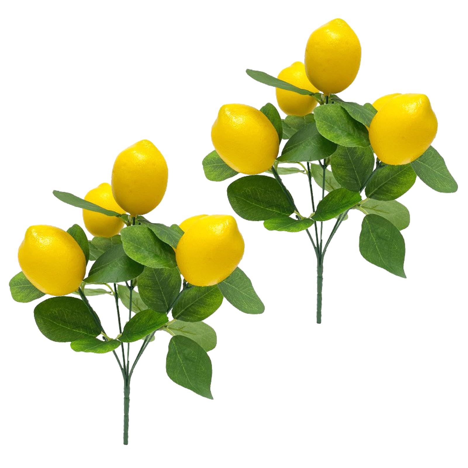 IUIBMI 2Pcs Artificial Lemons Branches Vivid Yellow Fake Lemons Branch with Green Leaf Lemons Tree Stem Lemon Decor for Home Kitchen, Graden, Desk, Party Decor(30cm/11.8inch)
