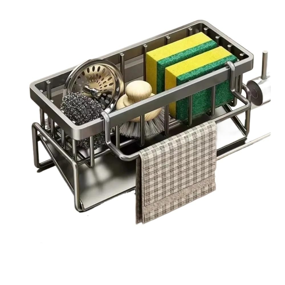 Jobaojiang Kitchen Shelf Cleaning Cloth Storage Stainless Steel Dish Rack For Kitchen Counter, Extendable Dish Drainers With Cutlery(Gunmetal)