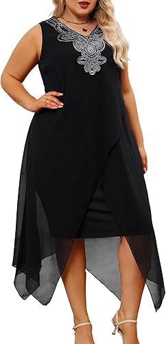 Miniatura 4 de OCSTRADE Vestido de gasa de talla grande para mujer, holgado, sin mangas, fluido, para cóctel, fiesta, vestidos midi