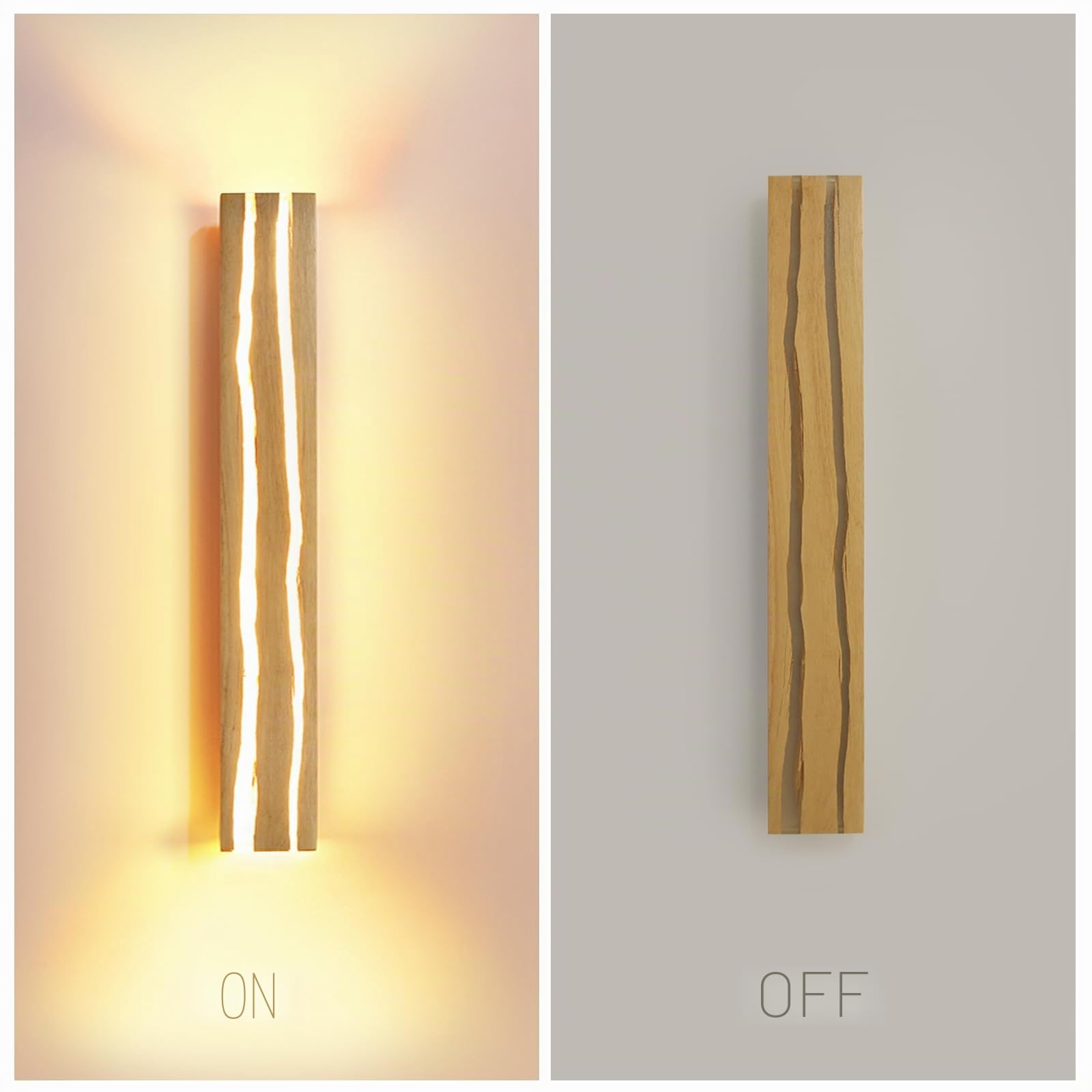 ZMH lampada da parete, applique LED - in legno 50cm 3000K bianco caldo luce notturna moderno per camera da letto scala corridoio illuminazione interna