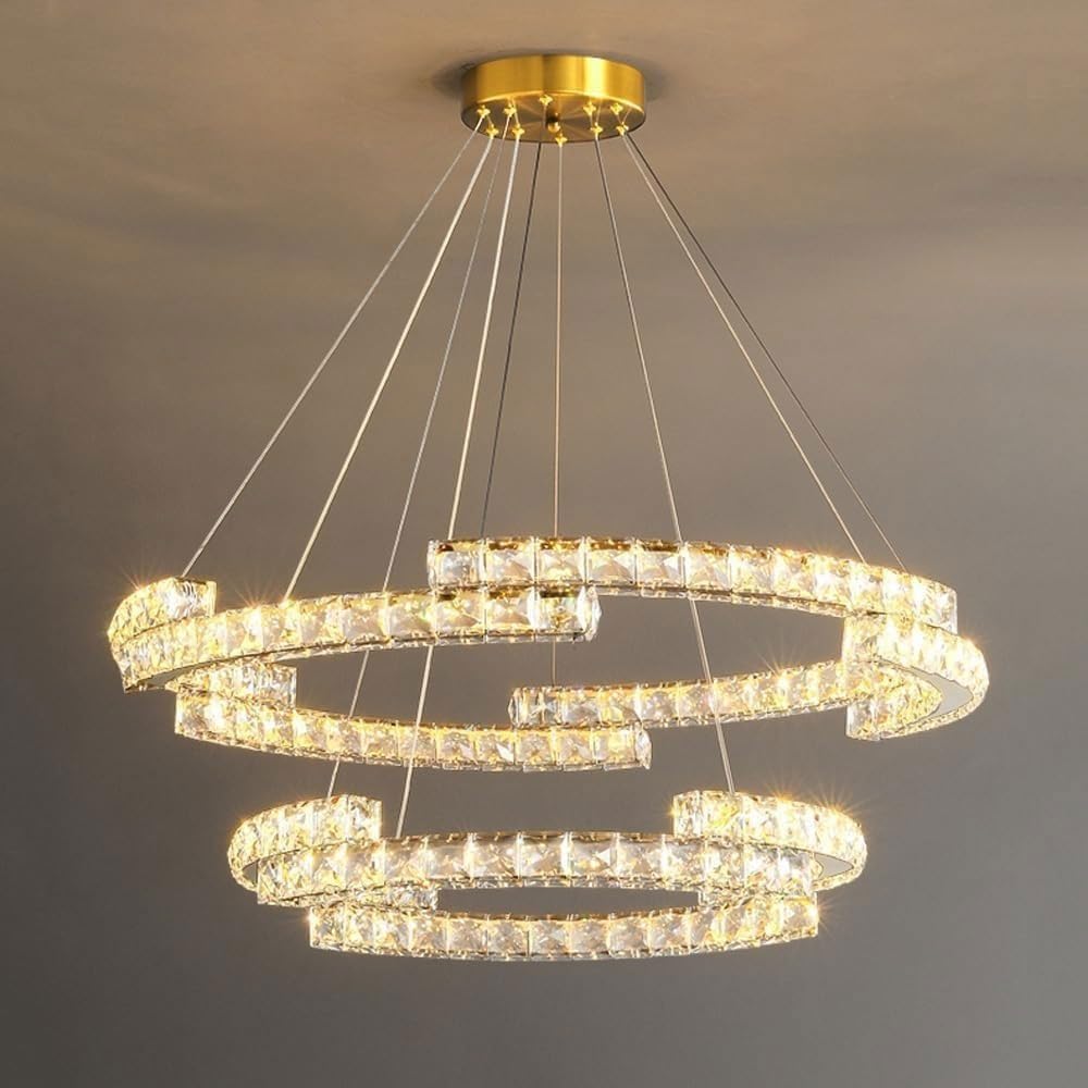 Lustre en cristal moderne LED variable : plafonnier de luxe 68W