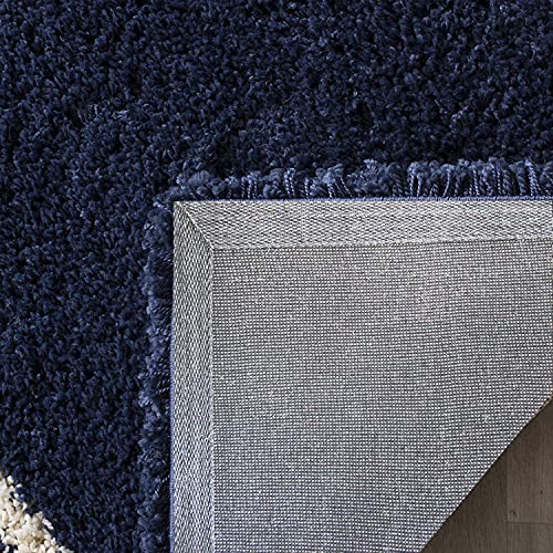 Image of Handmade Round Shaggy Fur Carpet and Rug for Bedroom, Living Room, Hall, Kids Room (6x6 Feet Round, Navy Blue & Ivory)