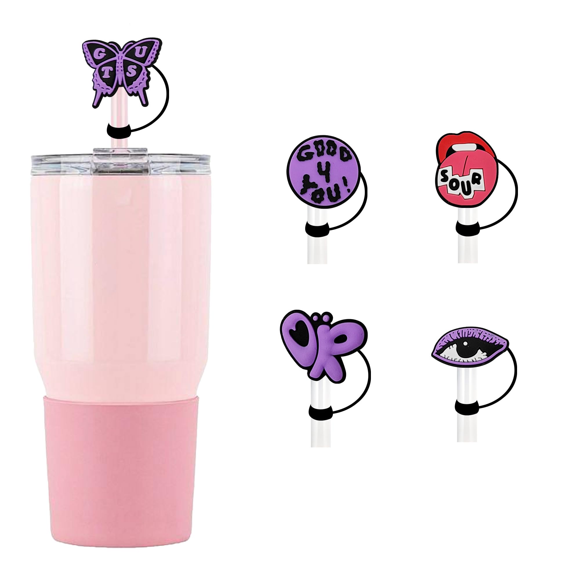 Stanley Cup Straw Cover, 5Pcs Straw Toppers for Stanley Cups 30&40 oz Cute 8-10mm Silicone Straw Cover Cap for Stanley Cup Simple Modern Tumbler Flower Straw Topper Reusable