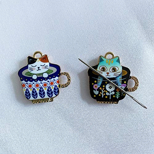 2 Pieces Needle Minder Cartoon Cup Cat Cute Needle Holders Magnet for Modern Cross Stitch Embroidery Accessories