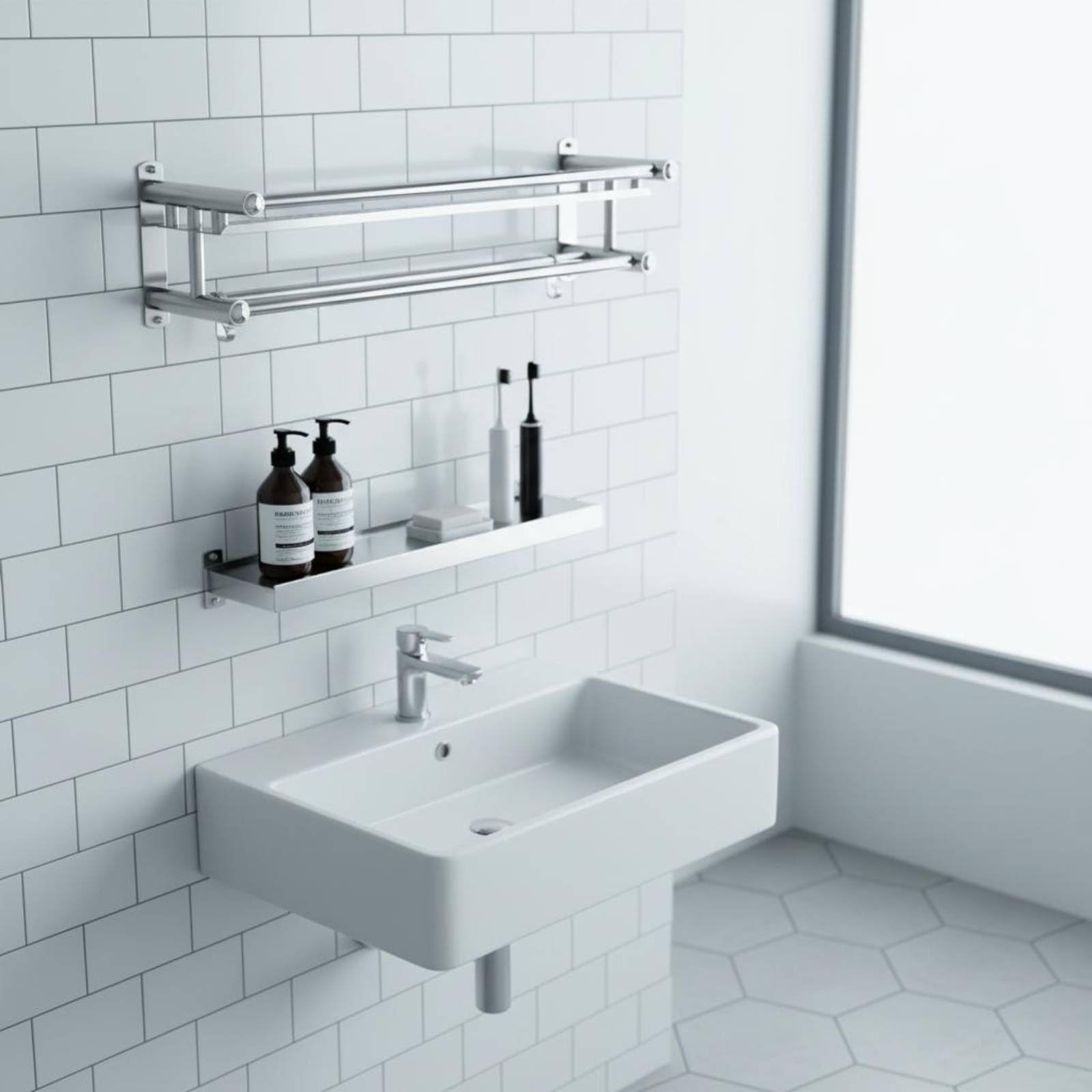 Repisas de Baño Adhesivas Montaje en Pared Organizador de Ducha Ahorra Espacio Estante Acero Inoxidable, 50cm