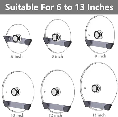 Miniatura 3 de Eonenomi Organizador de tapas de olla para gabinete, paquete de 6 organizadores universales de tapas de sartén para montaje en pared, organizador de