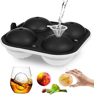 Ice Ball Mold, VSTYLE Silicone Ice Cube Tray Sphere Round Ice Ball Maker, 2" Ice Balls Mould for Chilled Drinks Whiskey Cocktails - with Funnel