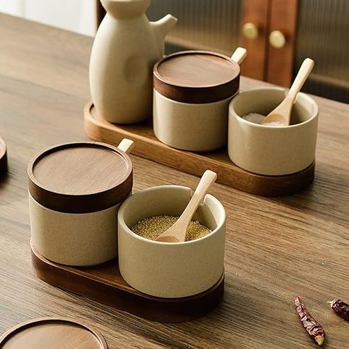 Miniatura 3 de Tarros de especias Tarro de condimentos de cerámica áspera de estilo japonés chino retro cocina tarro de condimentos de cerámica tarro de sal caja