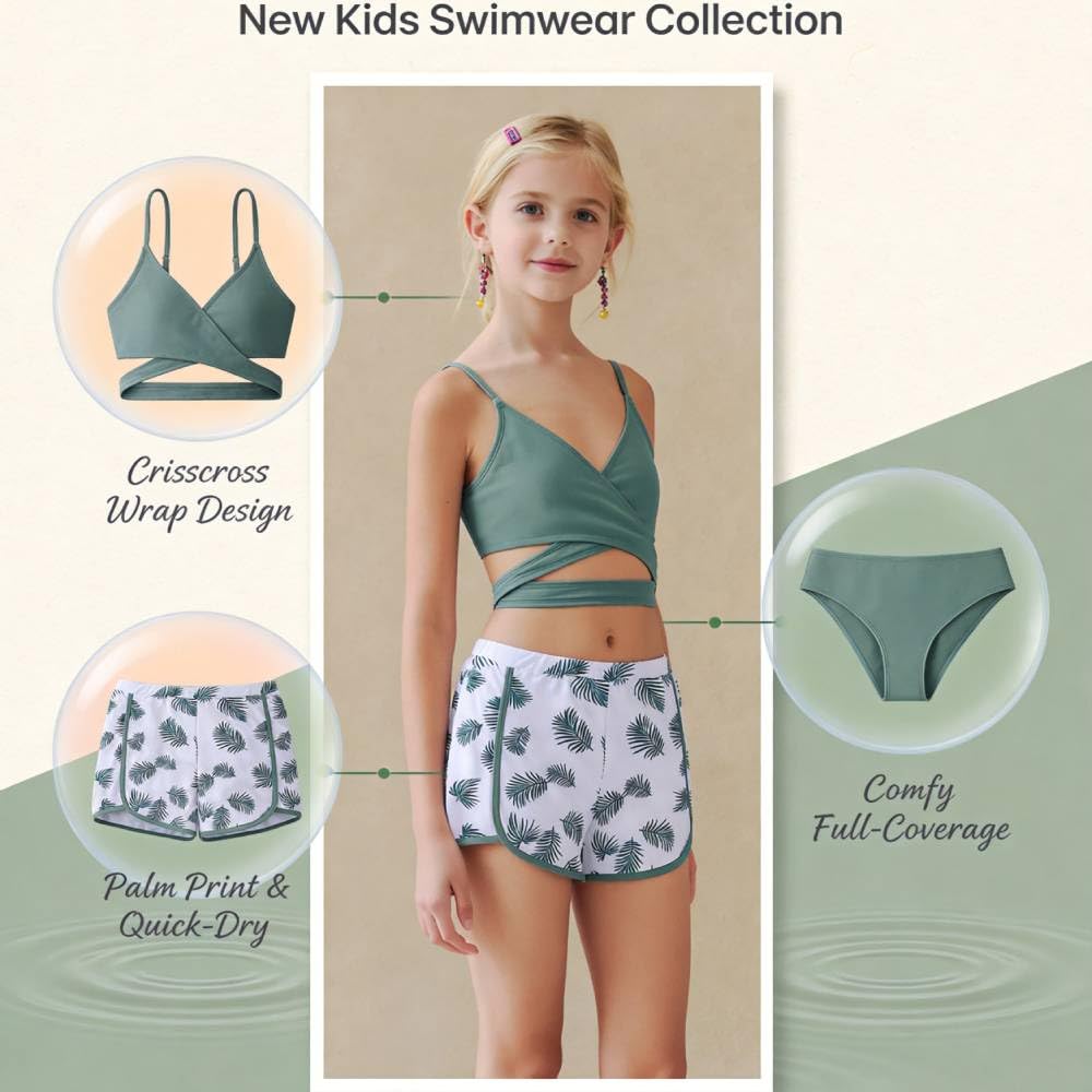 3 PCS Ragazza Bikini Set Costume Da Bagno Teen Costumi Da Bagno con Stampa Copertura Up Gonna Regolabile Spiaggia Costumi Da Bag